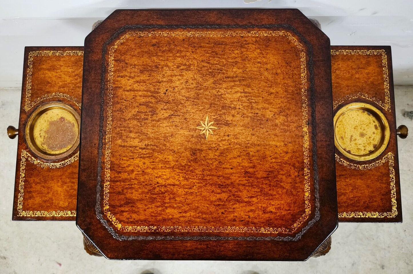 Maitland Smith Style Bronze Lions Rope & Tassel Side Drink Table