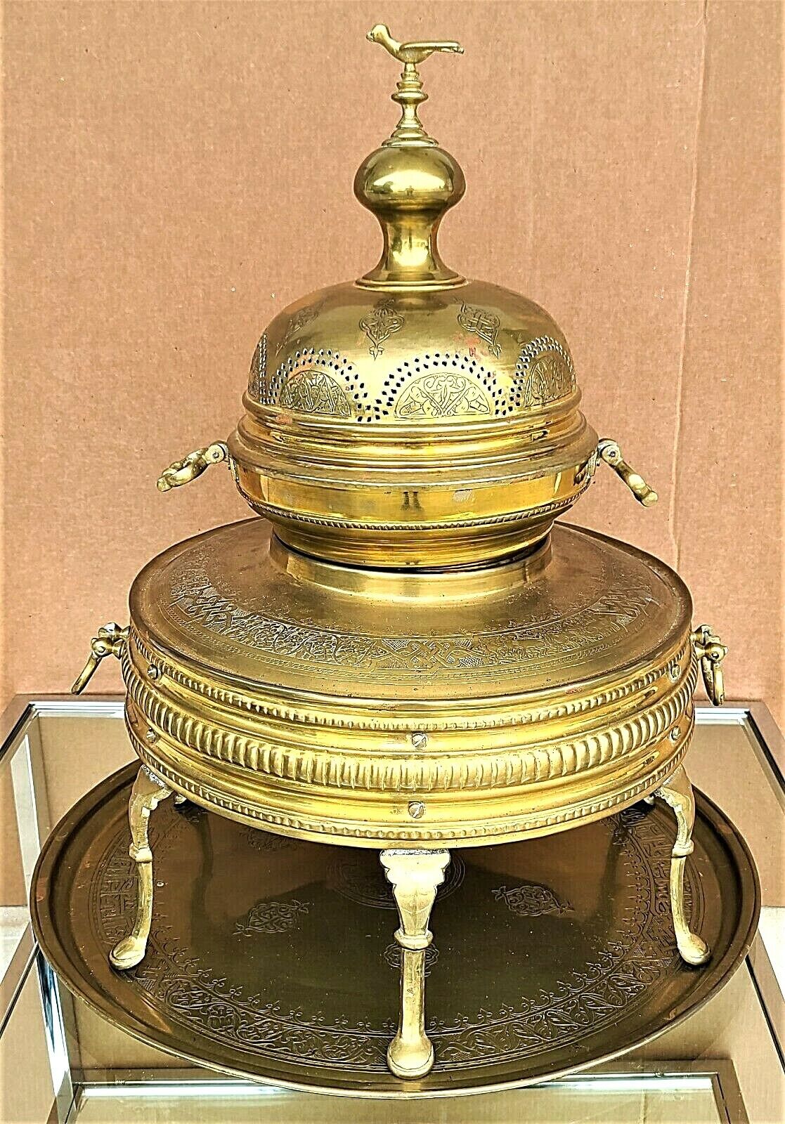 Large 30" Antique c 1900 Arabic Fire Pit Ceremonial Brazier with Matching Tray