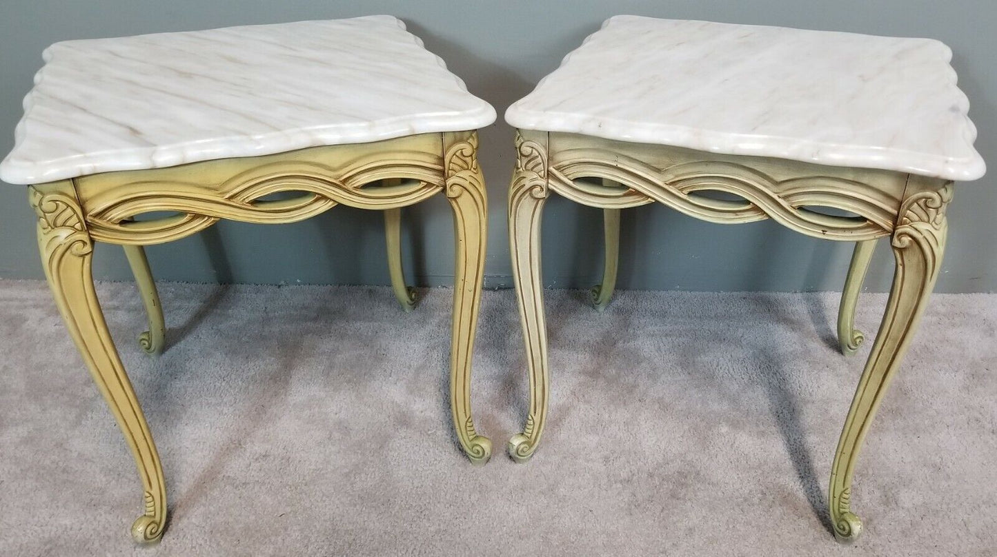 2 Vintage WHITE FURNITURE Co French Provincial Cherry End Tables Nightstands w Glass