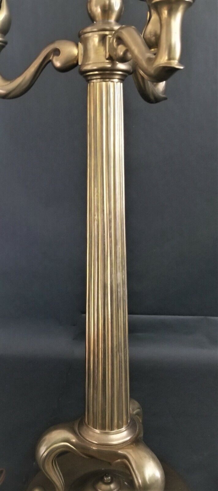 Pair of 1986 CHAPMAN Heavy Brass Candelabra Fluted Column Table Lamps