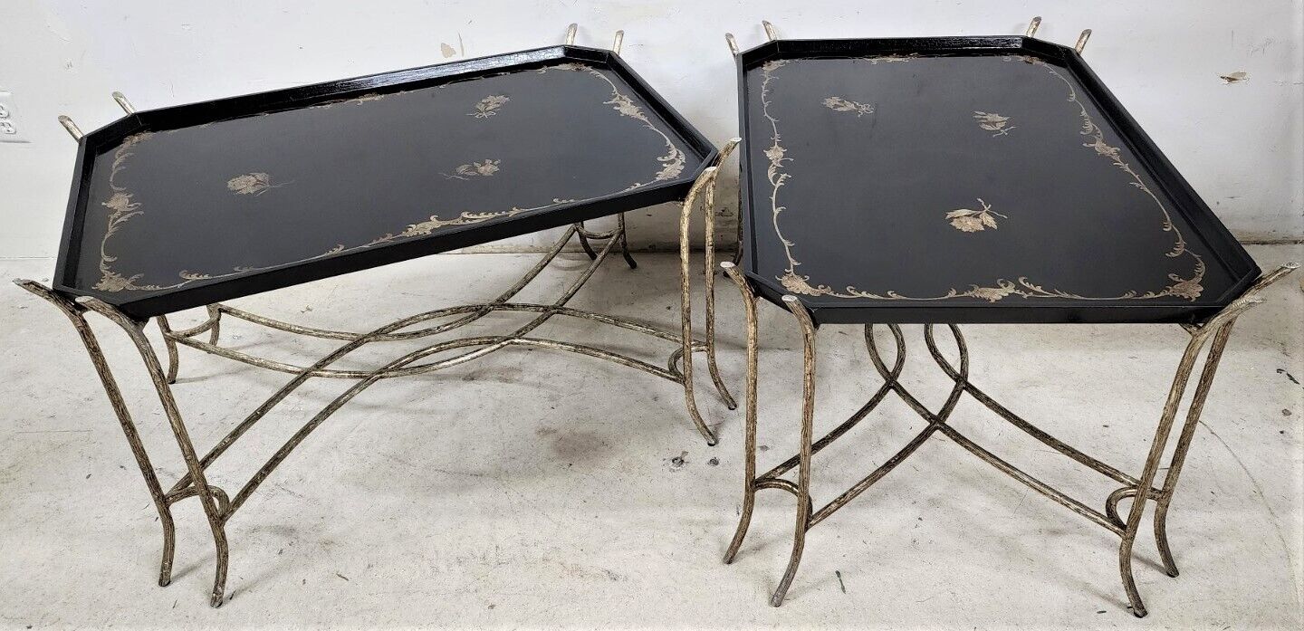 Faux Bois Side Coffee Tray Tables by DENNIS & LEEN - Set of 2