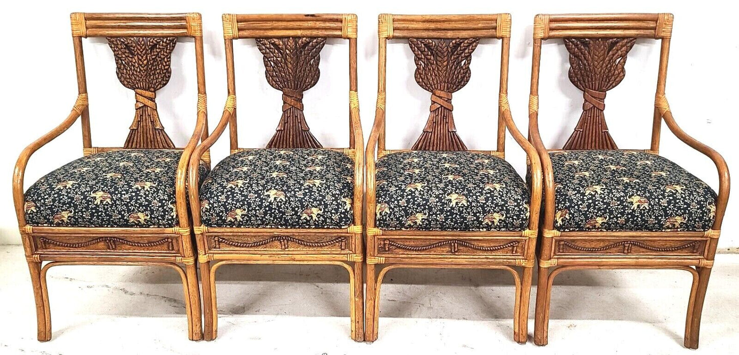 (4) Vintage Bamboo Bentwood Rattan Wheat Back Dining Armchairs