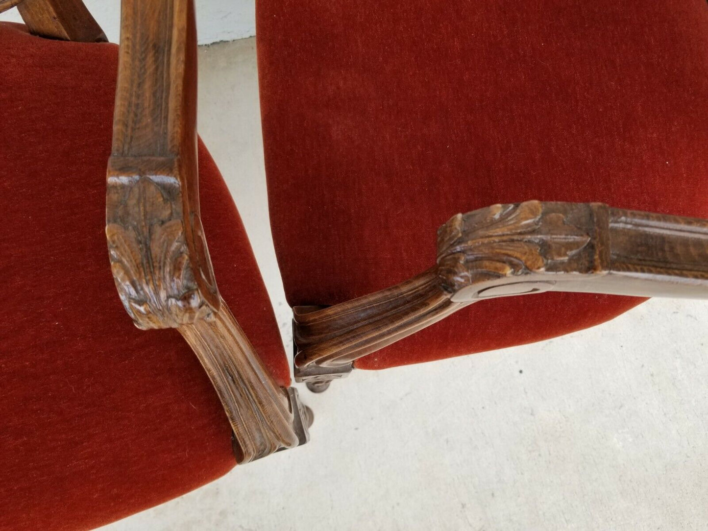 Pair of Antique Hand Carved Walnut French Provincial Accent Statement Armchairs