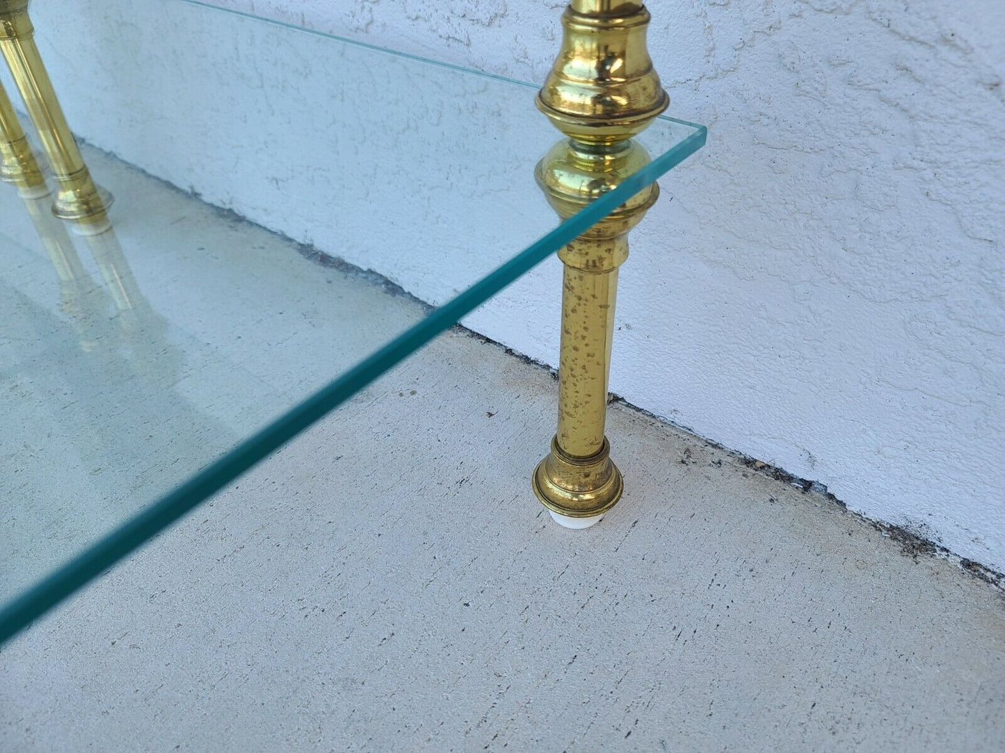 Vintage Pair of 2 Tier Brass & Glass Side End Tables Nightstands
