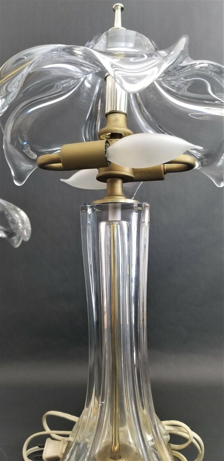 1970's COFRAC ART VERRIER Hand Blown Heavy Crystal and Brass Petite Table Lamp