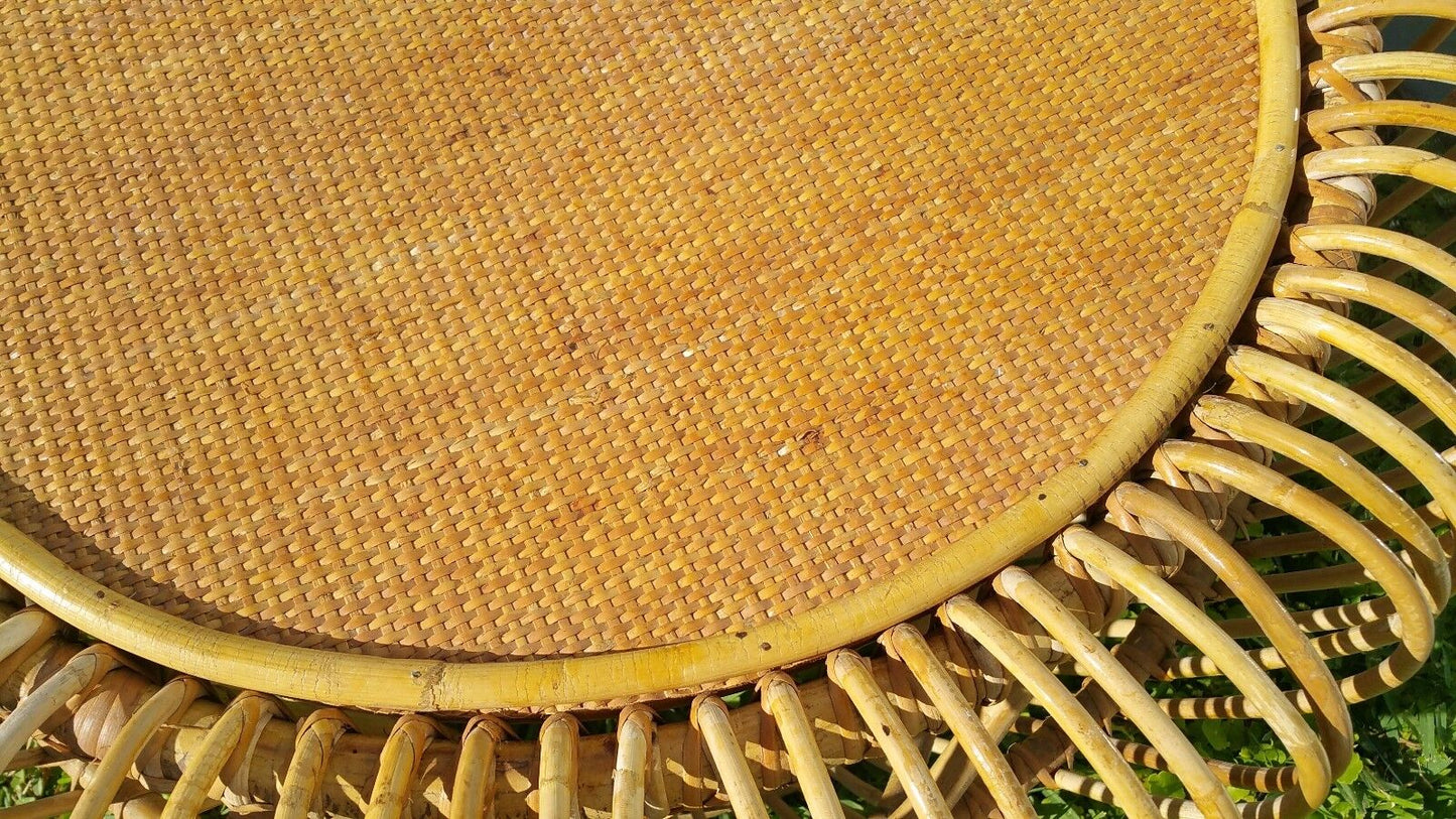 FRANCO ALBINI Style MCM Bamboo Rattan Wicker Bentwood Coffee Table w Glass