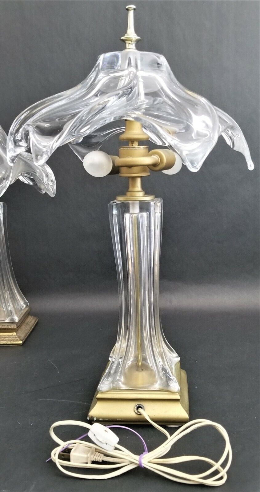 1970's COFRAC ART VERRIER Hand Blown Heavy Crystal and Brass Petite Table Lamp