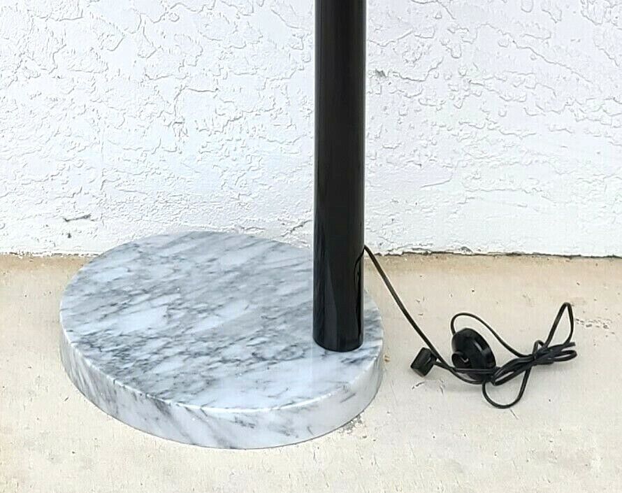 Mid-Century Modern Italian Black Chrome & Marble Guzzini Style Arc Floor Lamp