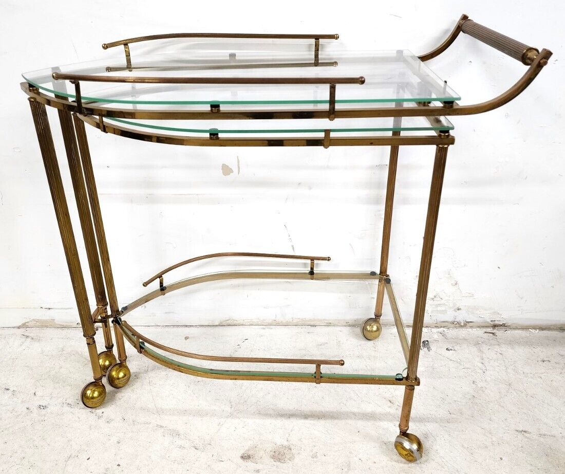 Vintage Bar Cart Folding Brass & Glass GLOBAL VIEWS Style
