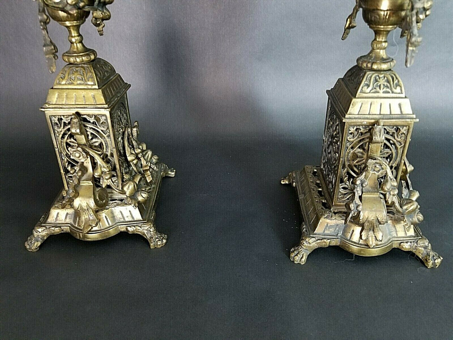 (2) Antique Italian Ornate Bronze French Louis XV Rococo 6 Point Candelabras
