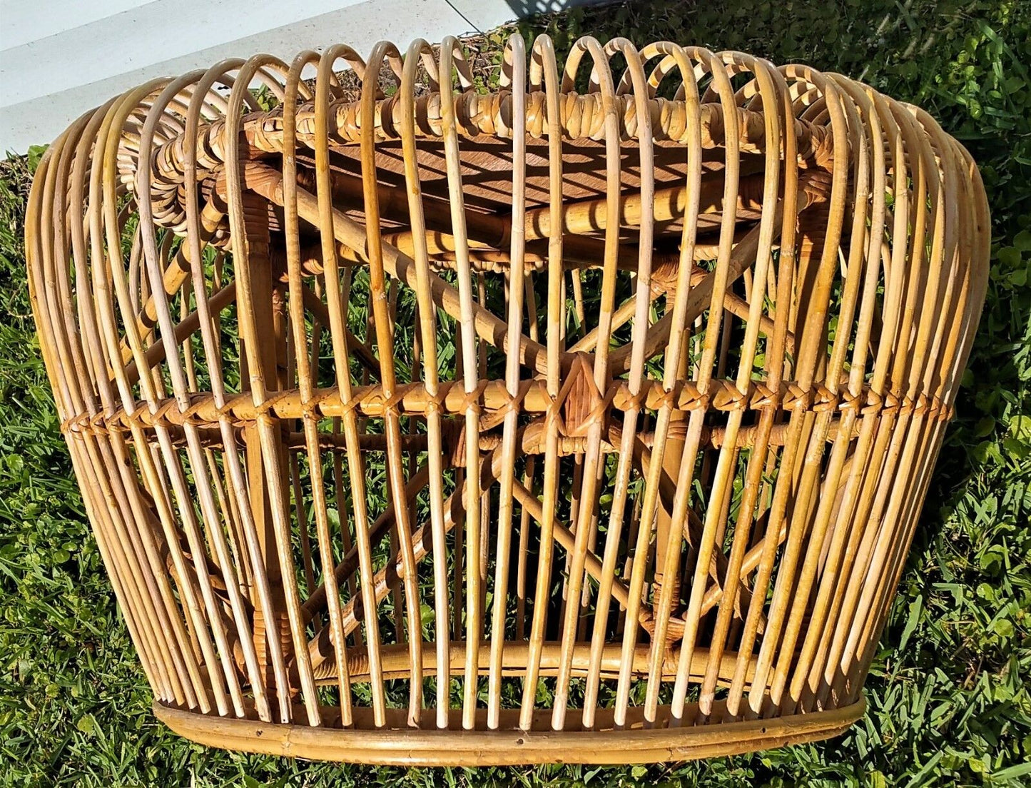 FRANCO ALBINI Style MCM Bamboo Rattan Wicker Bentwood Coffee Table w Glass