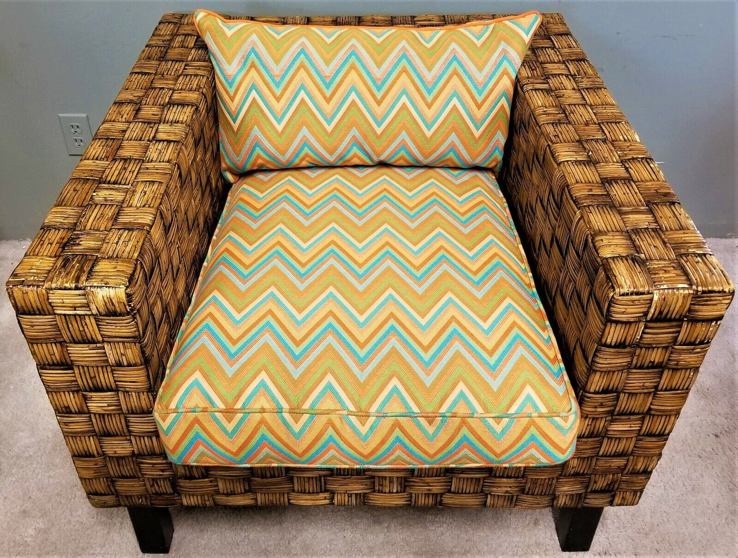 Modern Mod Retro MCM BENCHCRAFT Rattan Wicker Armchair Chair Mid Century Modern