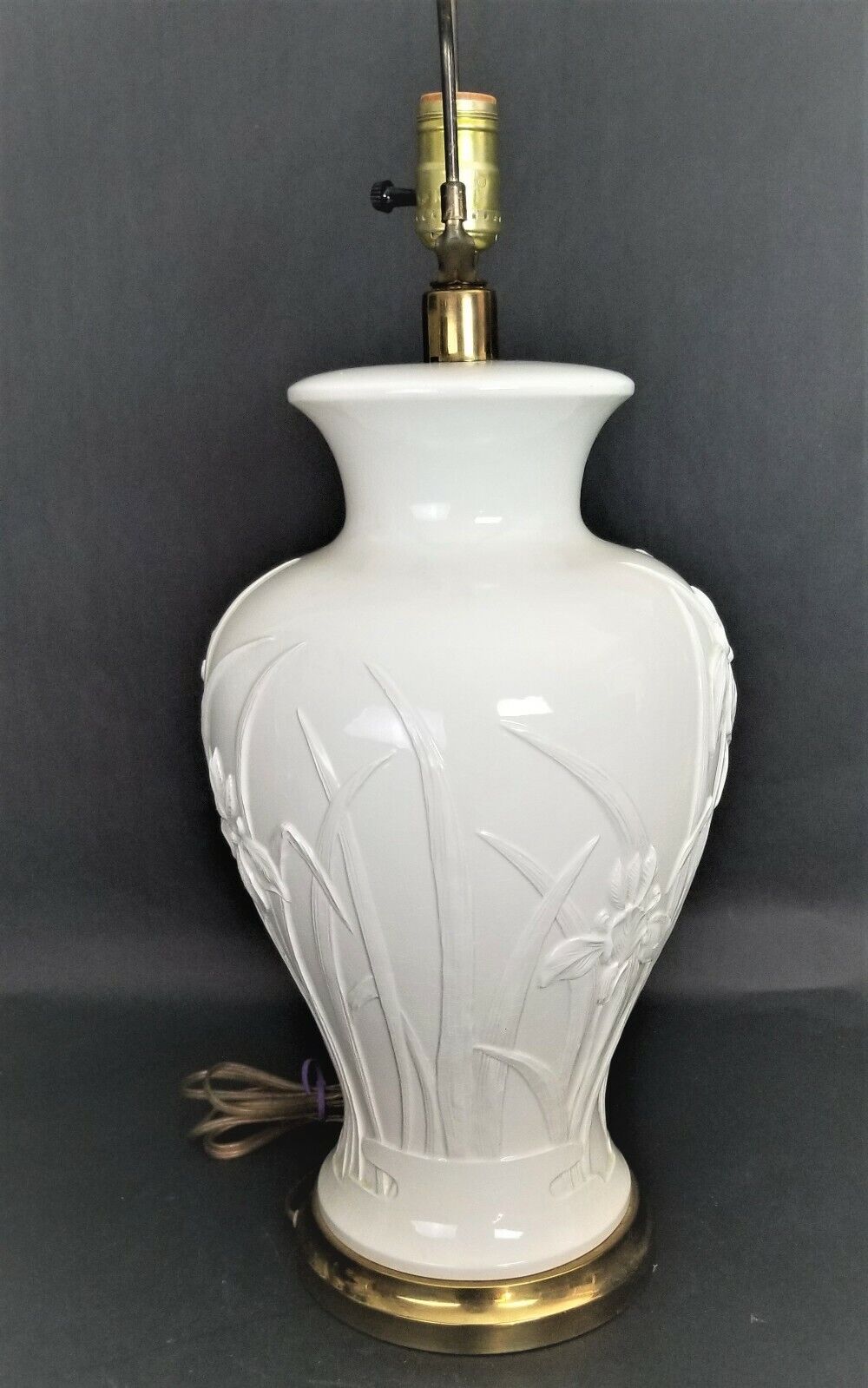PAUL HANSON Ceramic Lamp with Raised Iris Relief Design and Brass Base