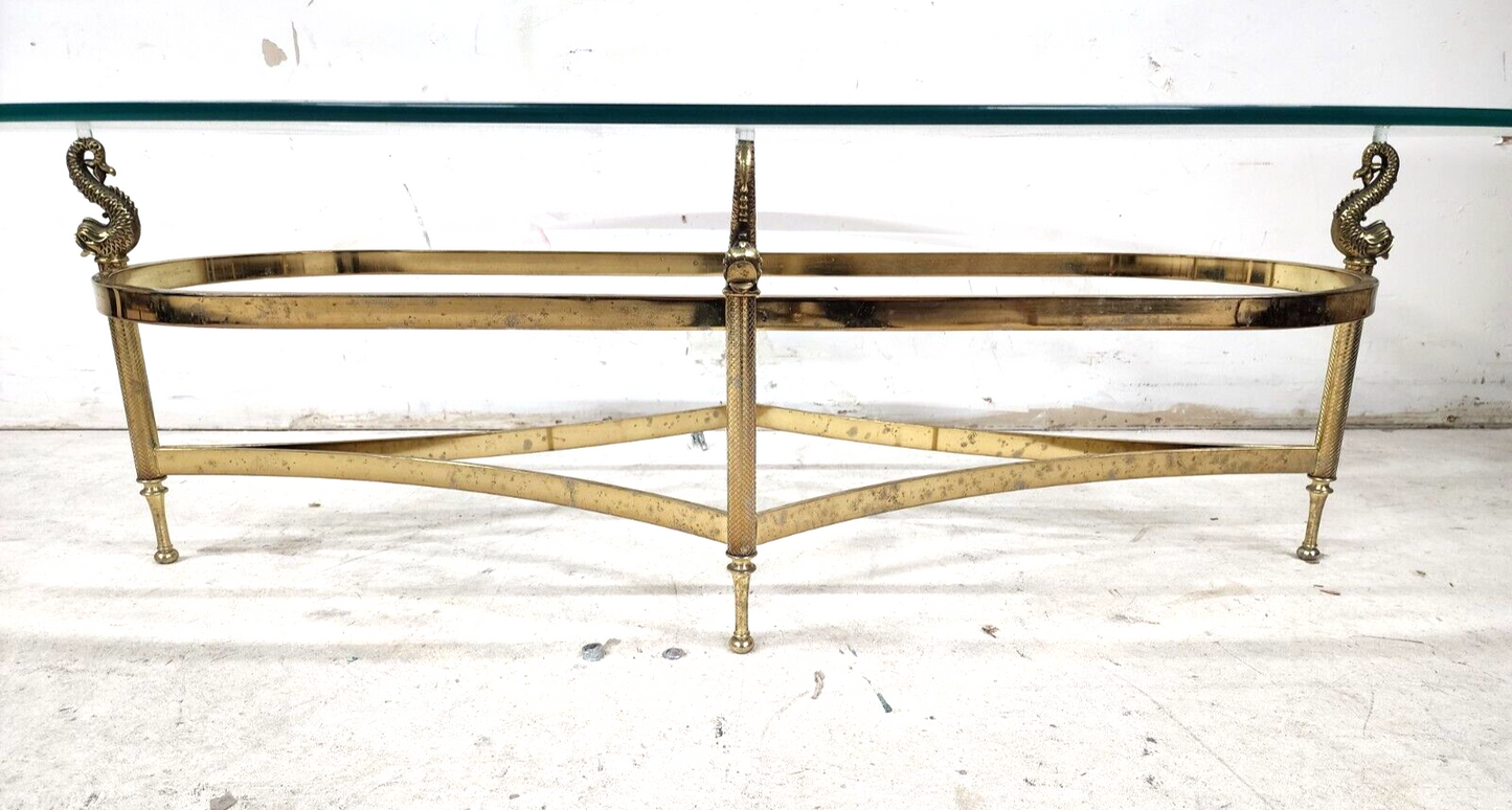 Italian Brass Coffee Table with Dolphins Supporting Glass Top