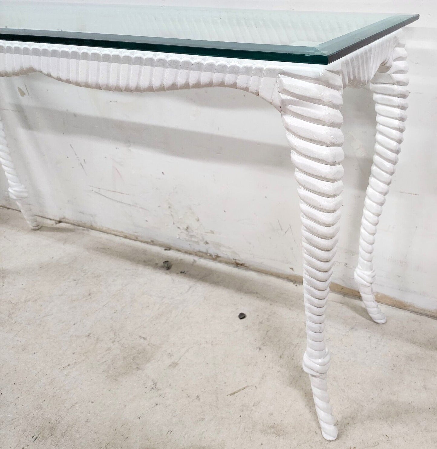 Italian Glass Console Solid Wood Faux Rope