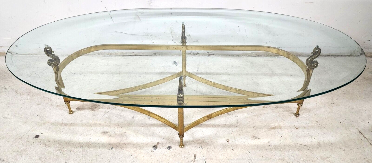 Italian Brass Coffee Table with Dolphins Supporting Glass Top