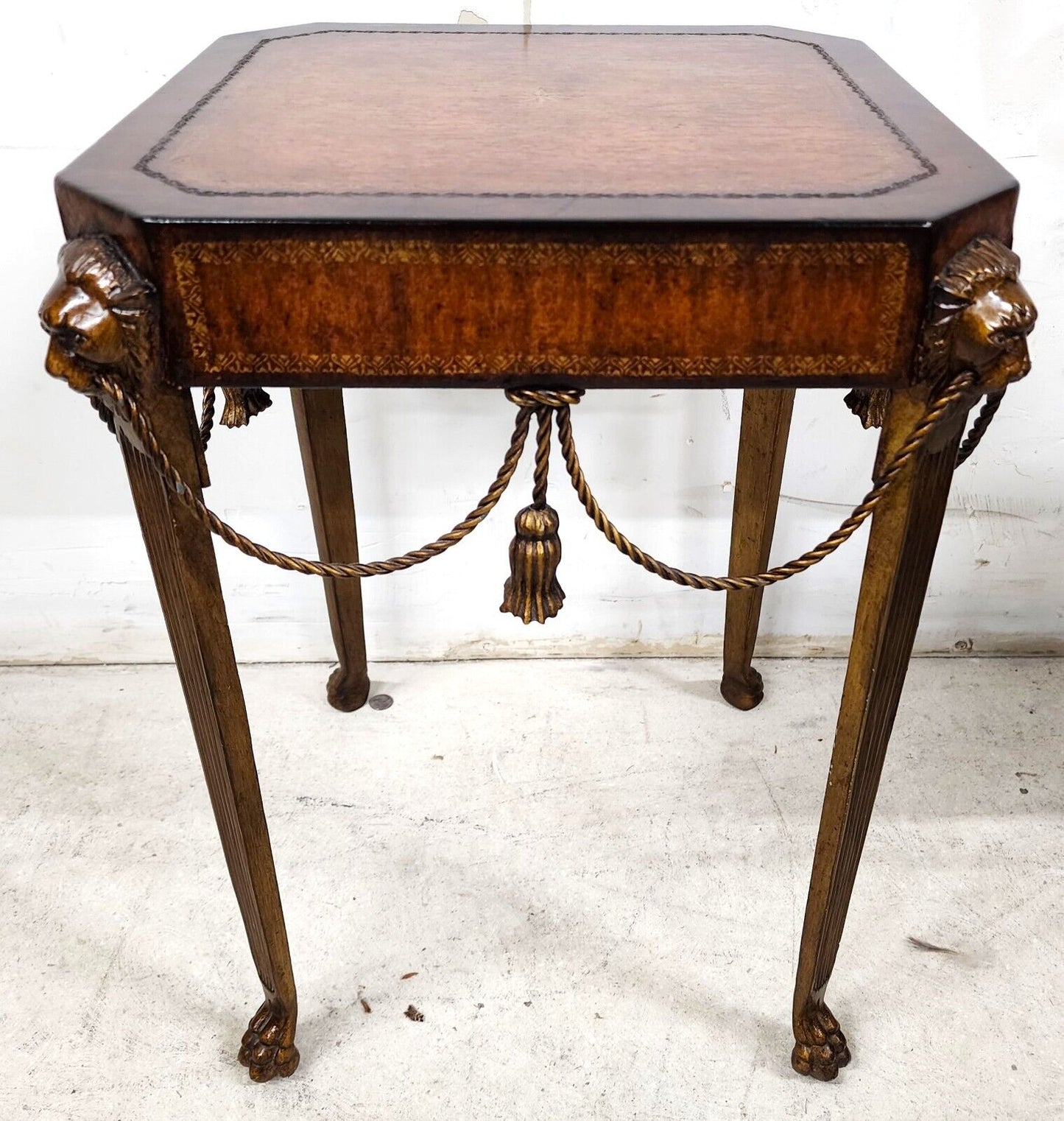Maitland Smith Style Bronze Lions Rope & Tassel Side Drink Table