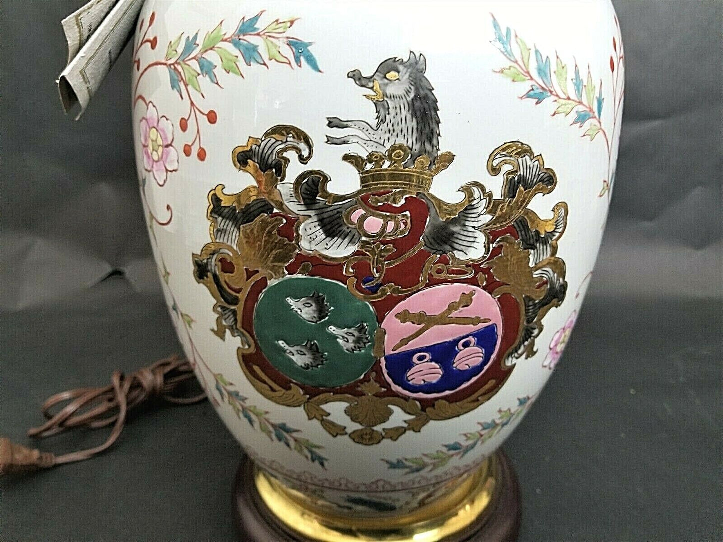 SHOAL CREEK LIGHTING Boar Crest Chinoiserie Table Lamp With Wood Base 29"