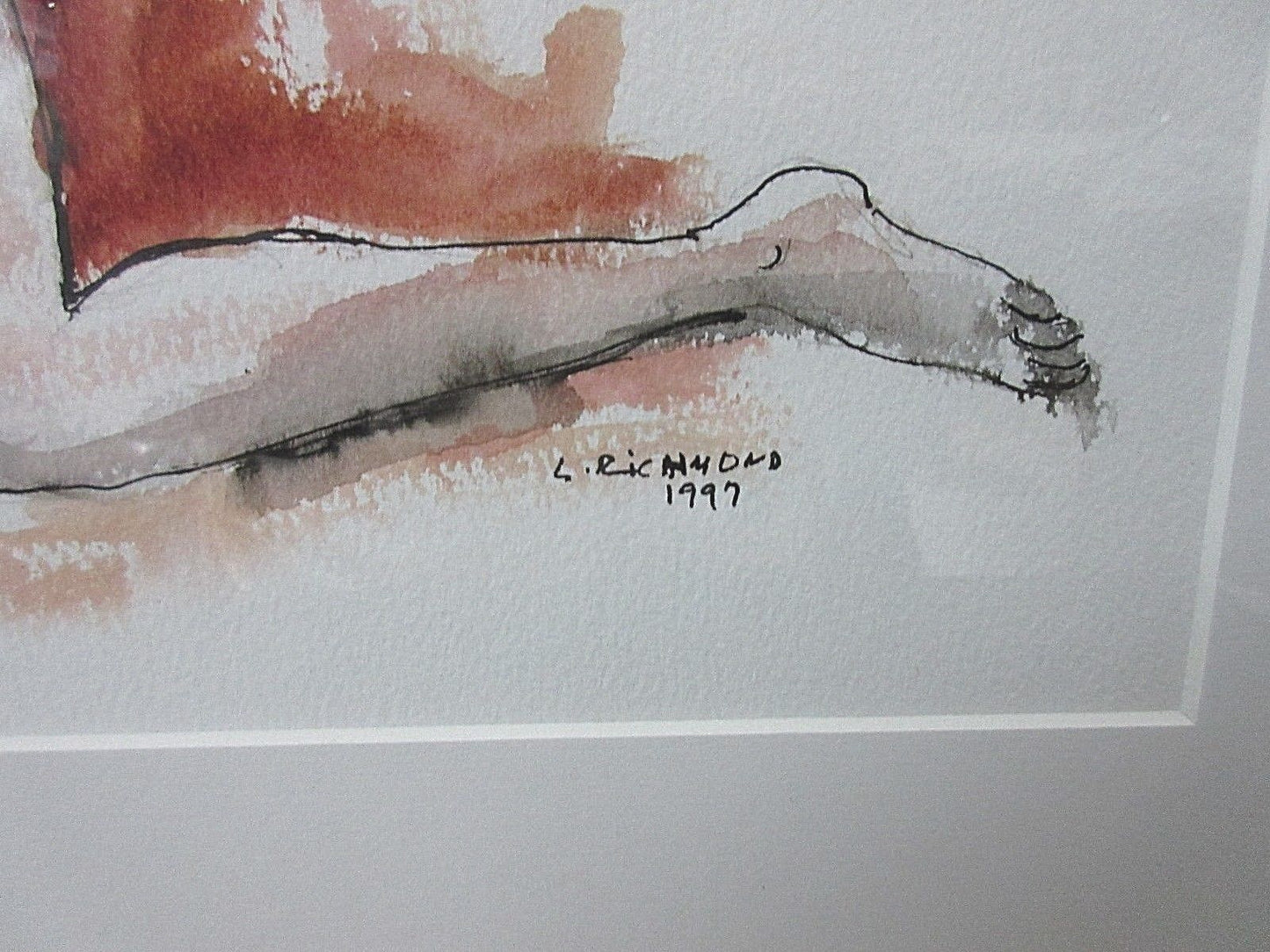 1997 Signed L RICHMONDS Female Nude Watercolor Painting on Paper Framed