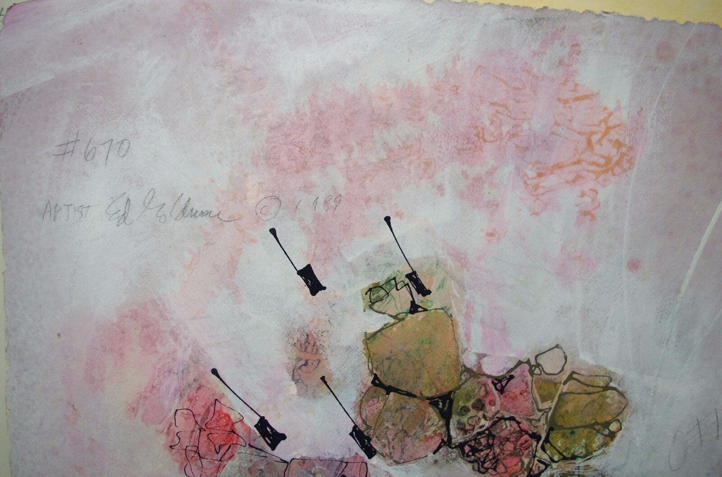 1989 Edward Goldman (1916-2006) Acrylic Gold Leaf Ink Painting Signed 43"