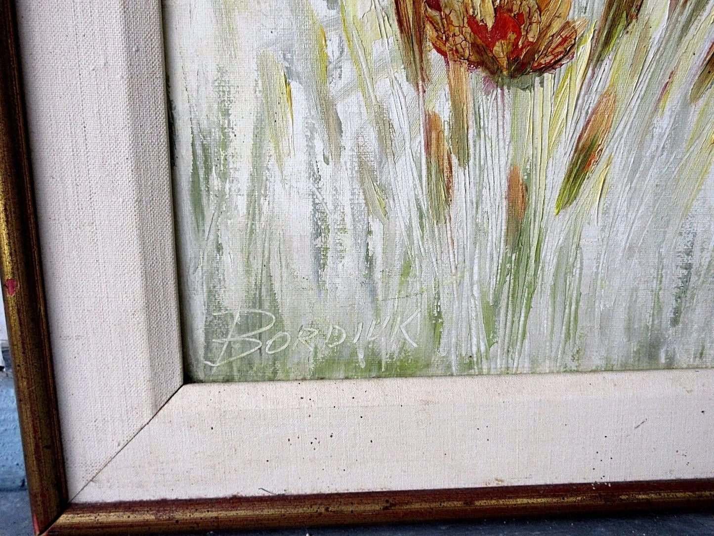VTG SIGNED JOHN BORDIUK (20th cent, Amer) FLOWERS TEXTURED IMPASTO OIL PAINTING