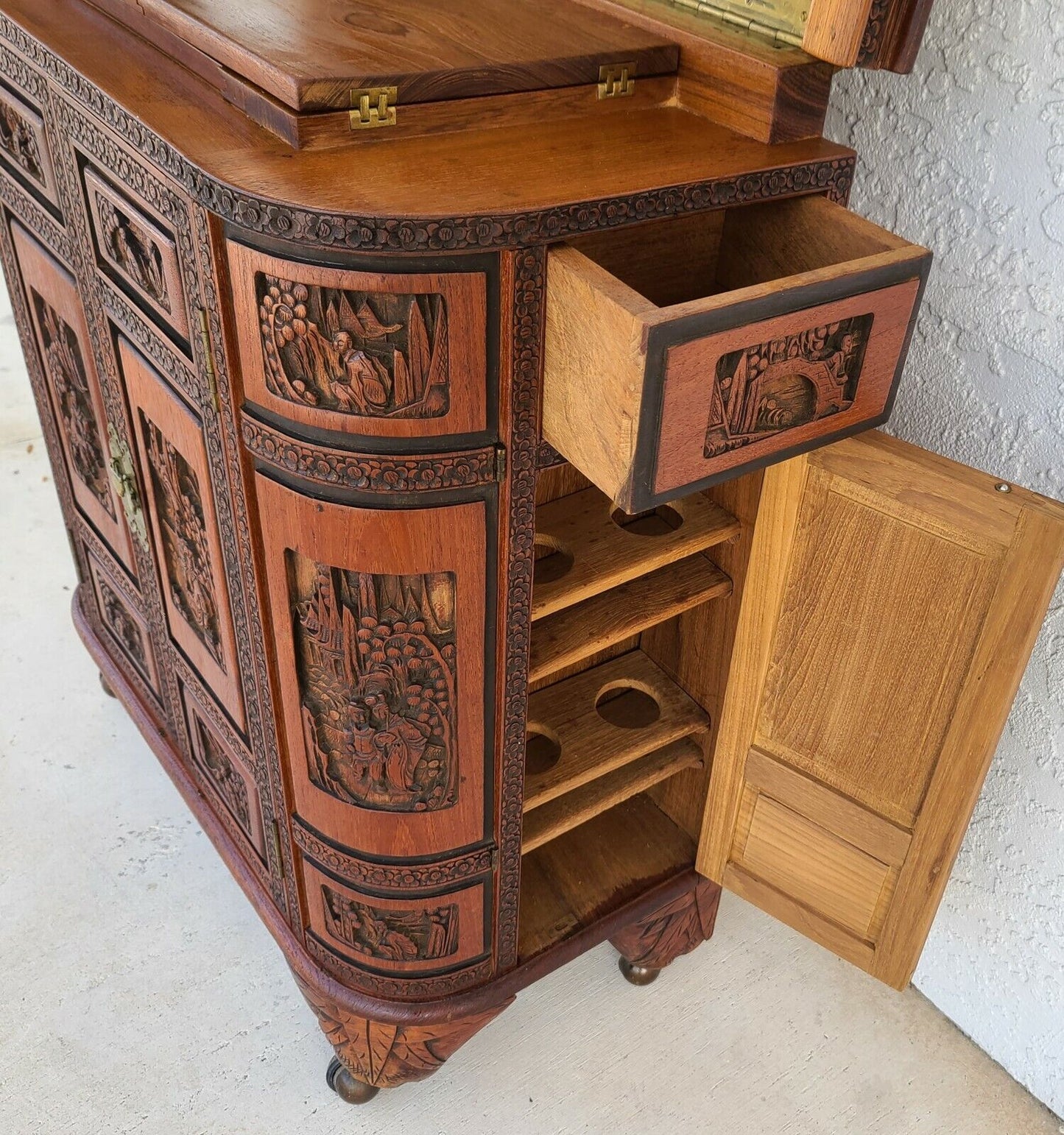 Camphor Wood Dry Bar Cabinet Mid Century Asian Chinoiserie