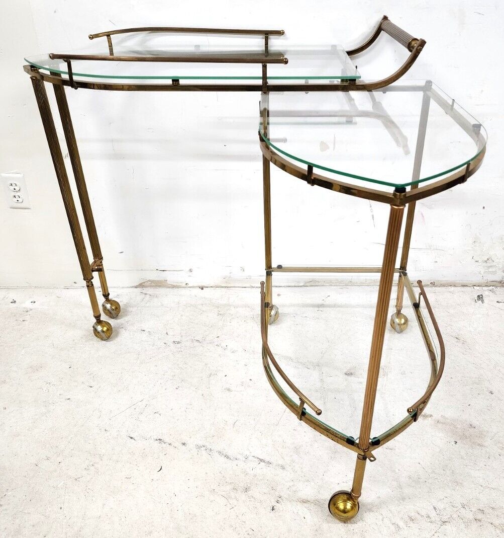 Vintage Bar Cart Folding Brass & Glass GLOBAL VIEWS Style