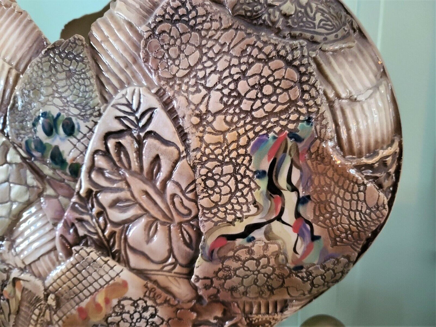 Large GAIL MARKIEWICZ Patchwork Heart Vase Studio Art Pottery