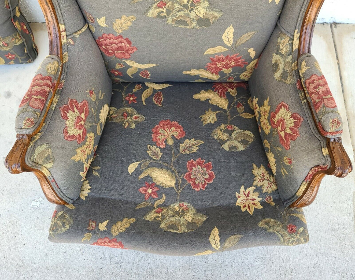 Fantastic Vintage Upholstered Floral Chippendale Wingback Down Cushion Armchair