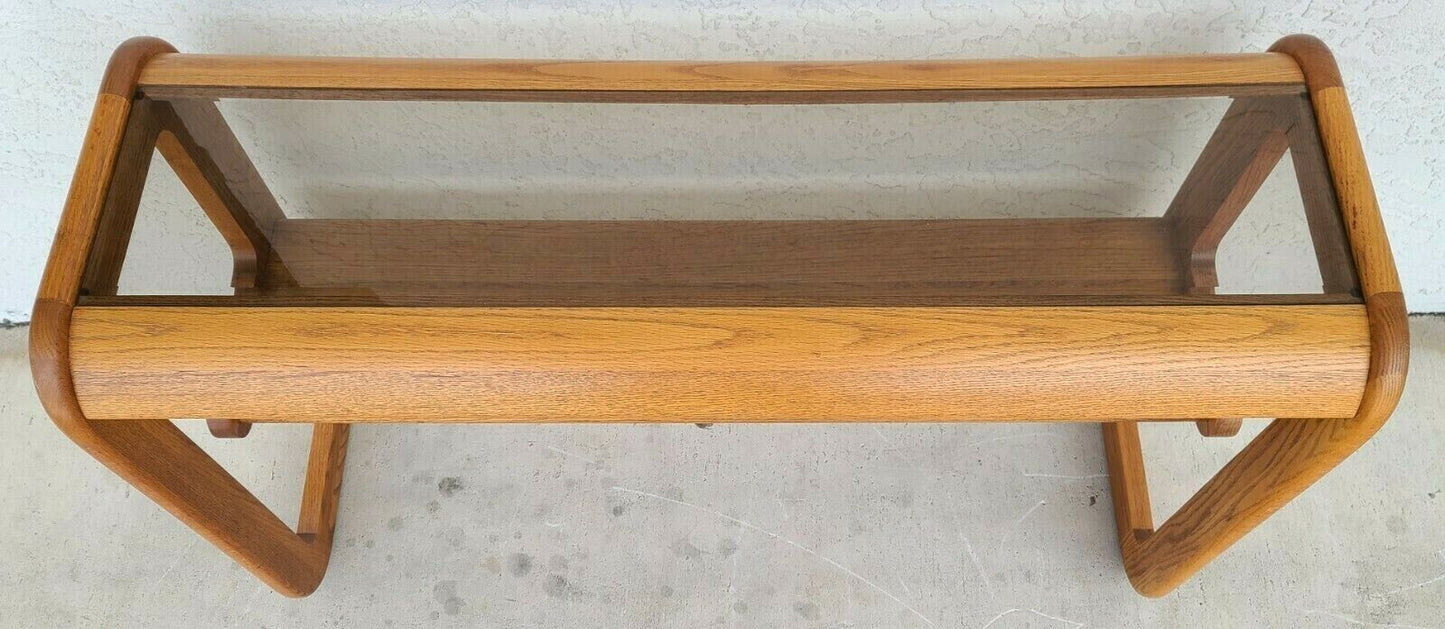1970's Mid Century Modern Hodges Mersman Oak Smoked Glass Console Sofa Table