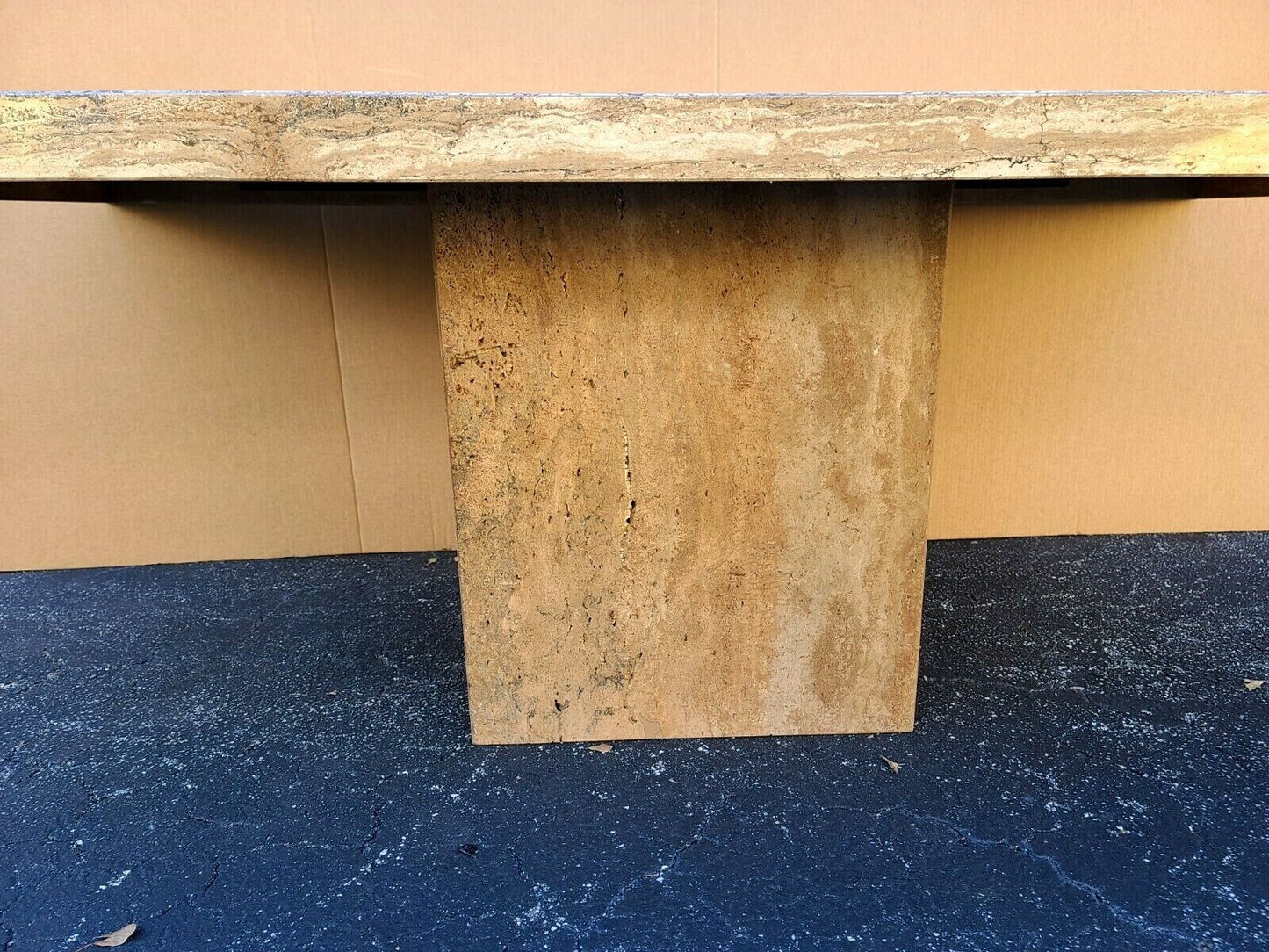 1970's Italian Walnut Travertine Highly Polished Marble Dining Table