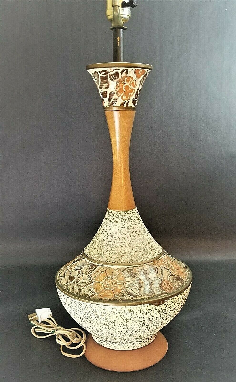 MCM 1960's " I Dream Of Genie " Table Lamp With Floral Design Danish Modern