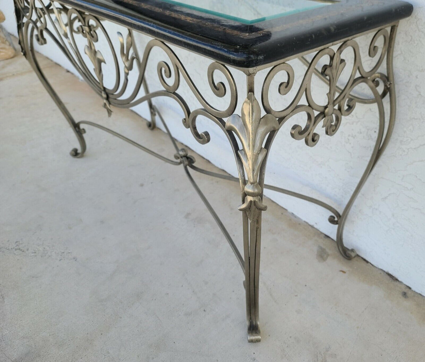 MAITLAND SMITH Tessellated Marble Brushed Steel Glass Console Sofa Table