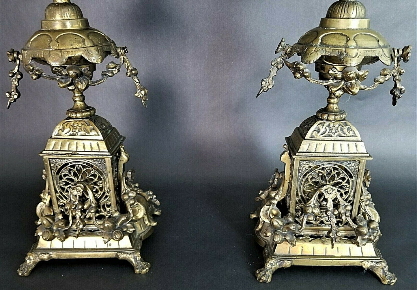 (2) Antique Italian Ornate Bronze French Louis XV Rococo 6 Point Candelabras