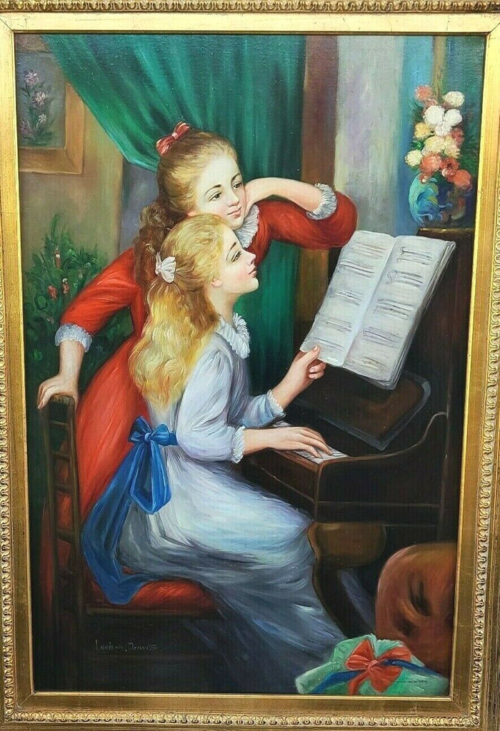 Signed Oil Painting of Renoirs " Young Girls at Piano " Framed