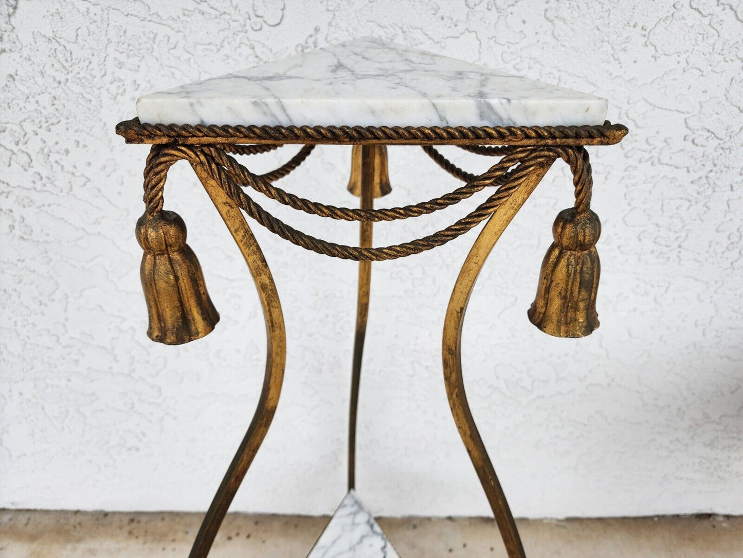 Rope and Tassel Gilt Pedestal with Carrera Marble Vintage