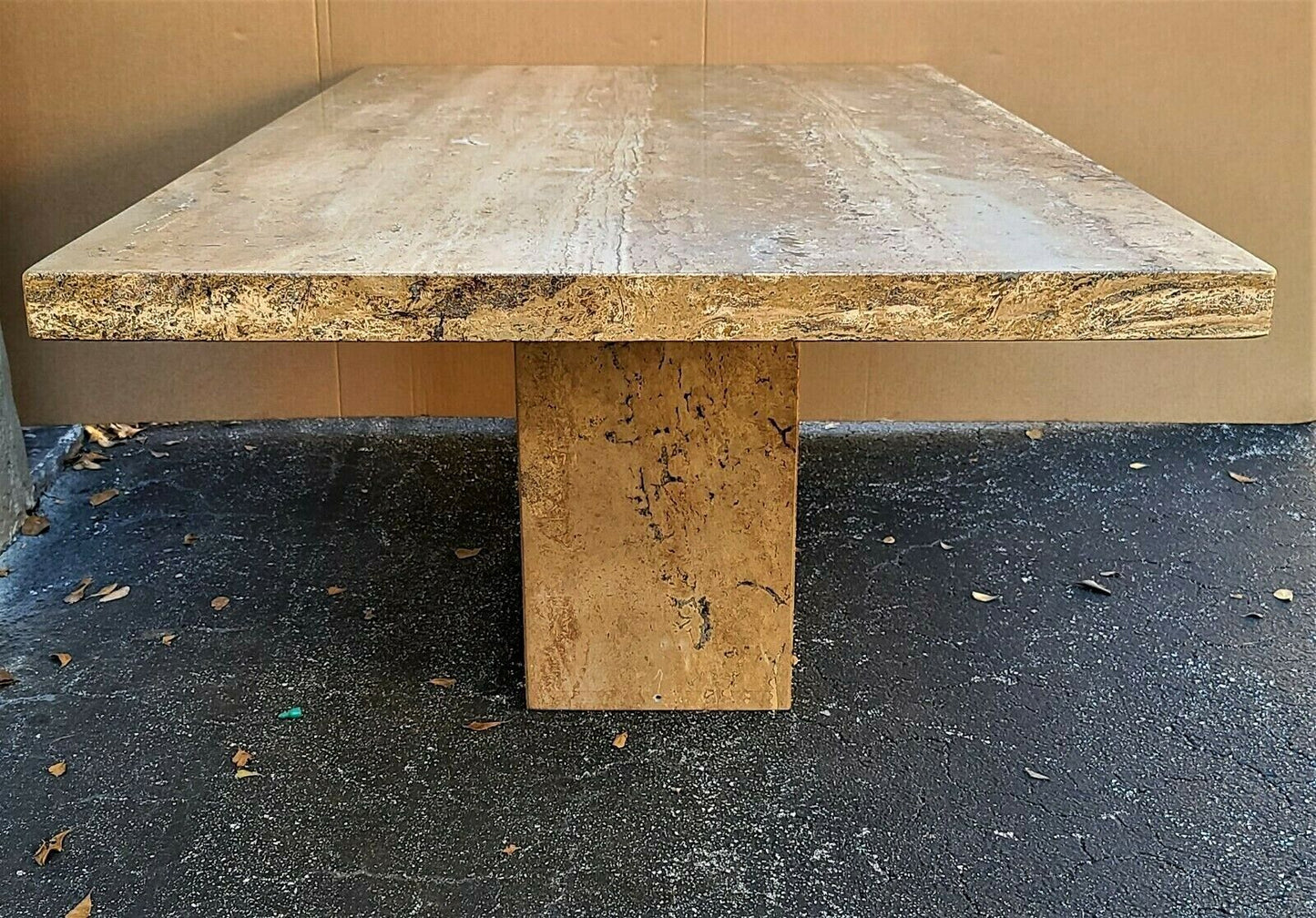 1970's Italian Walnut Travertine Highly Polished Marble Dining Table