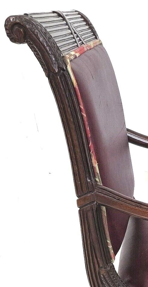 Vintage French Carved Solid Mahogany Dining Armchairs