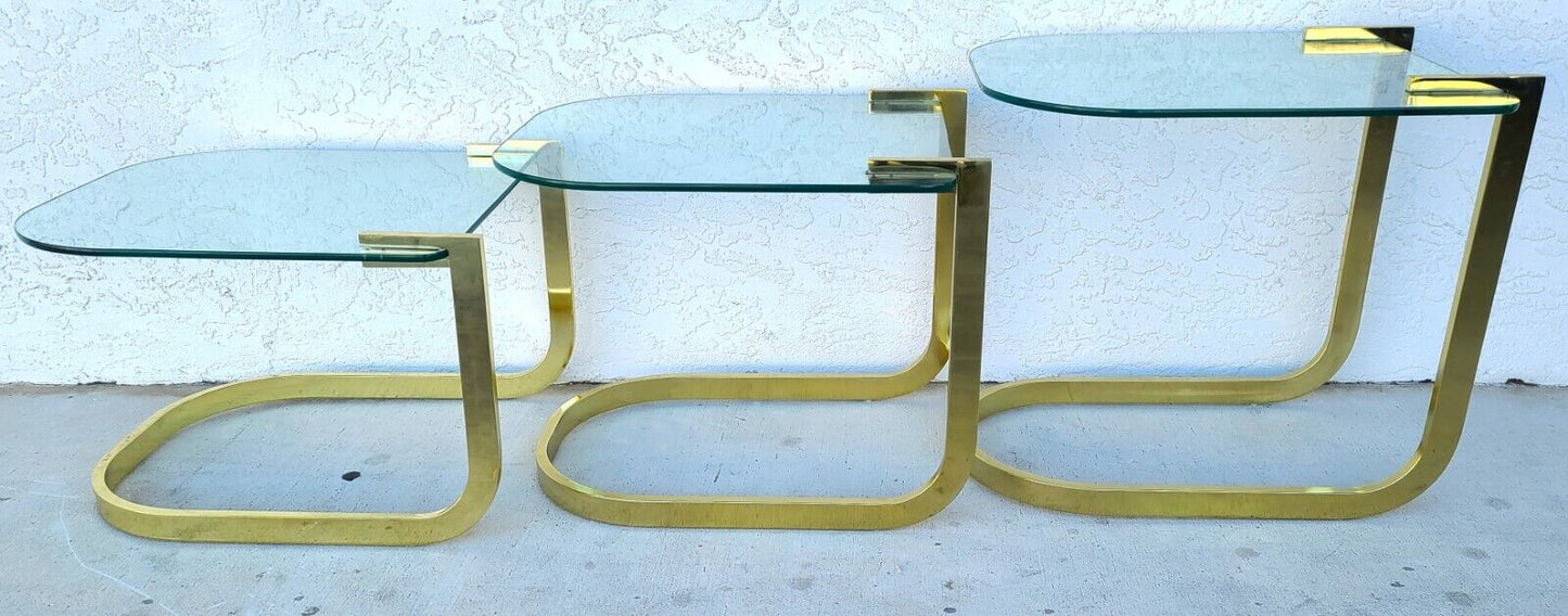 Vintage 1970's MCM Brass & Glass Nesting Tables