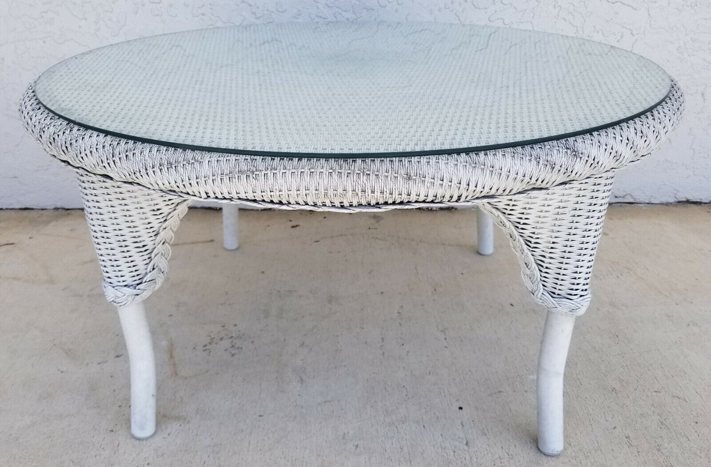 Vintage Set Of 3 LLOYD FLANDERS Loom Wicker Tables w Glass