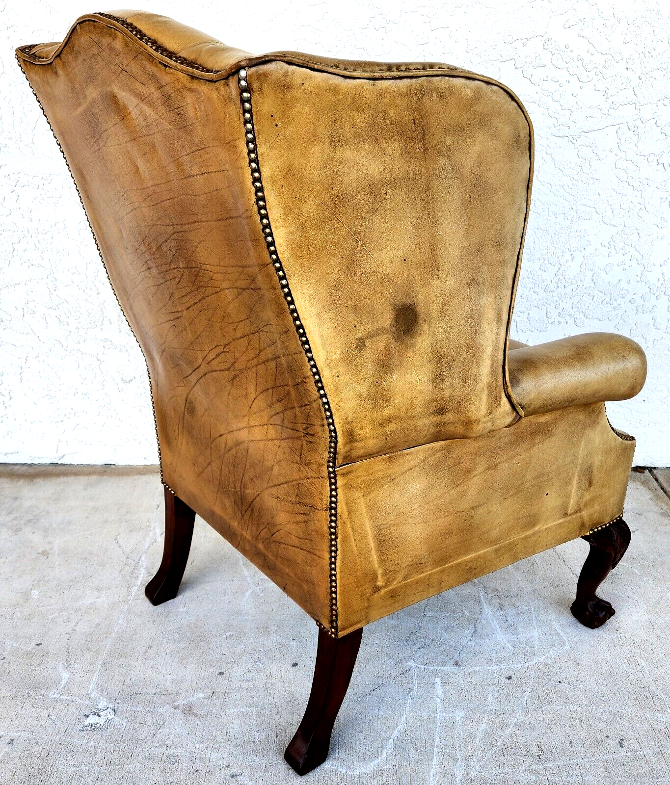 English Leather Armchair Wingback Chesterfield Antique