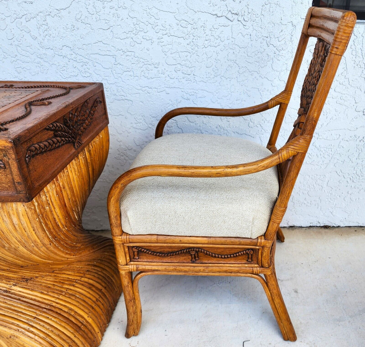 Bamboo Dining Set Rattan Wheat Back Chairs 5 Piece