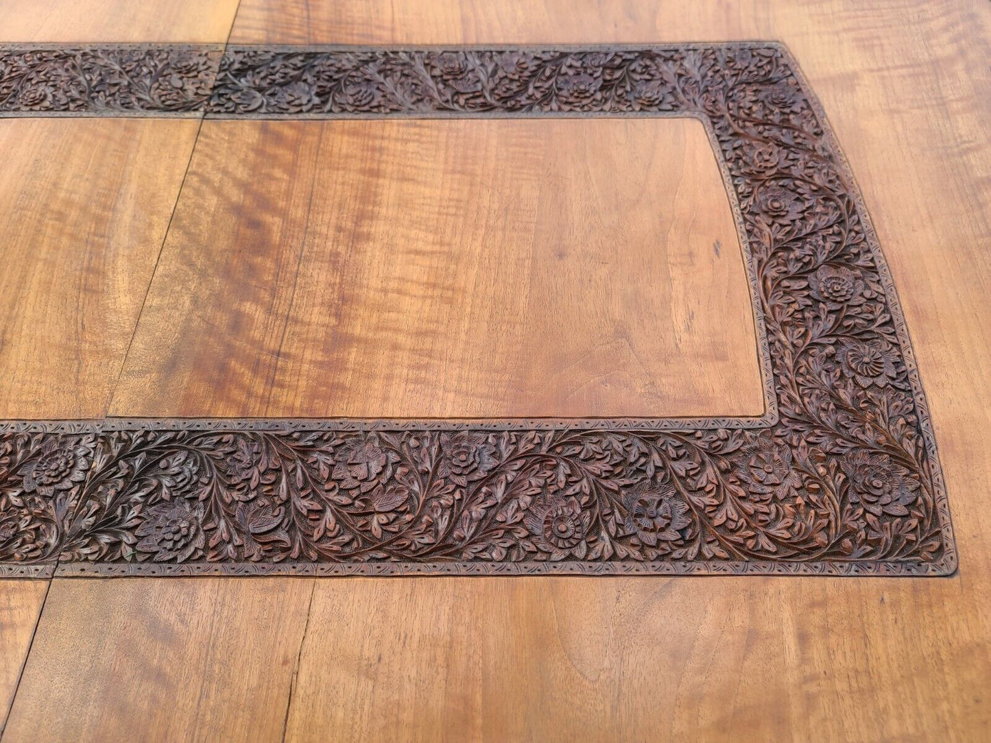 Antique c 1900's All Hand Carved Floral Design Solid Wood French Dining Table