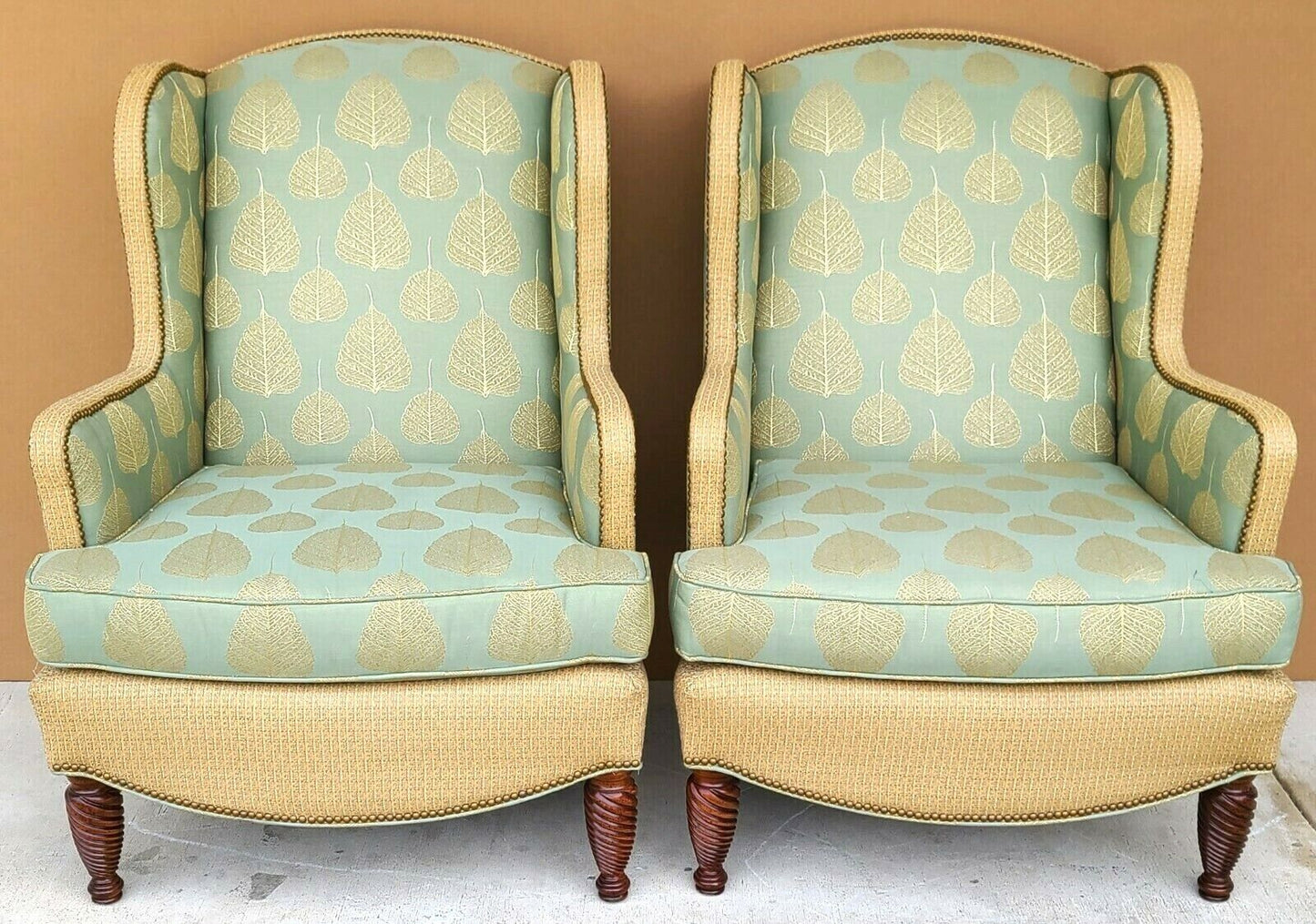 Pair of Substantial Chippendale Wingback Armchairs by HEKMAN WOODMARK