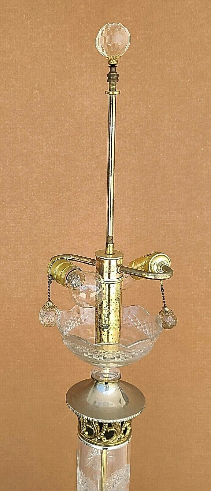 Vintage Signed Cut Thistle Pattern Lead Crystal Dual Light Floor Lamp 67"