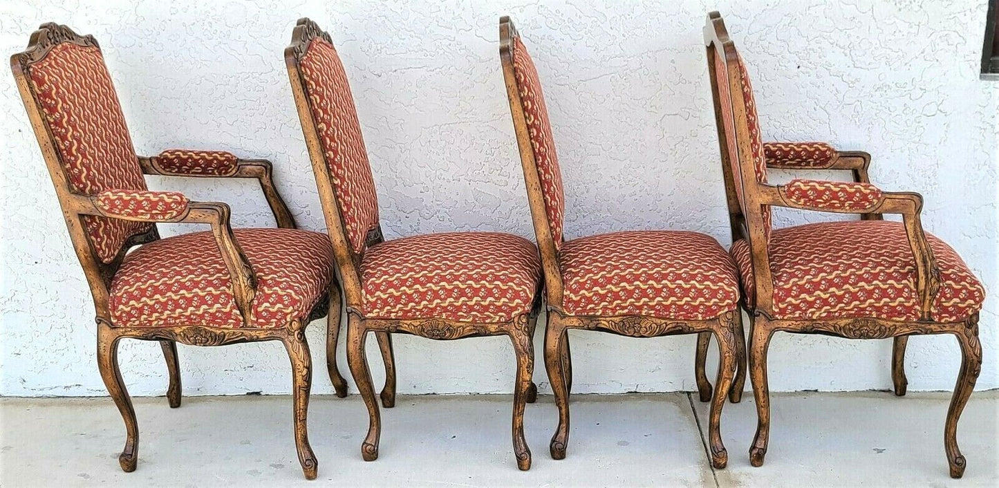 (4) Newly Upholstered French Provincial Louis XV Style Solid Wood Dining Chairs