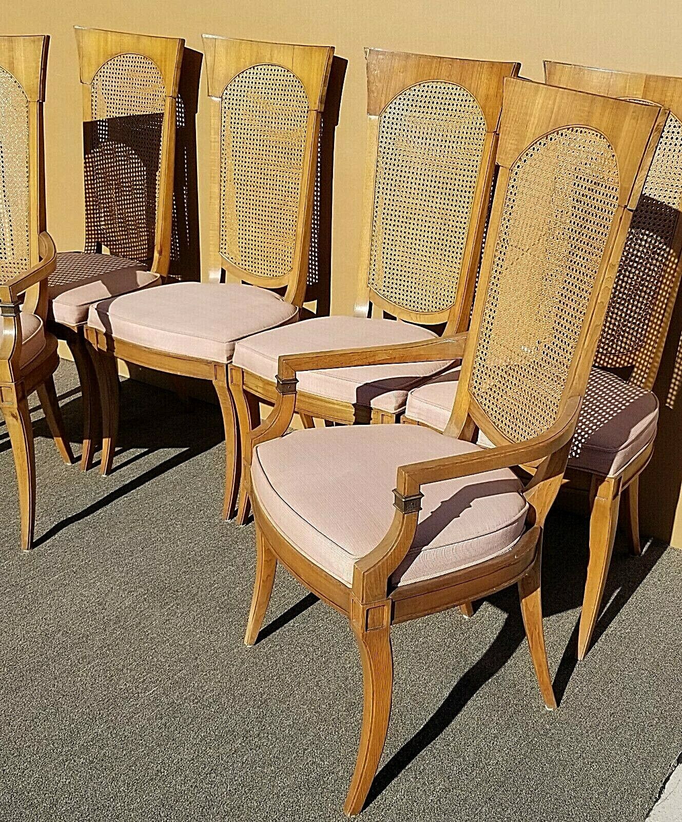 Mid Century Modern Vintage DREXEL Klismos Caned High Back Dining Chairs Set of 6