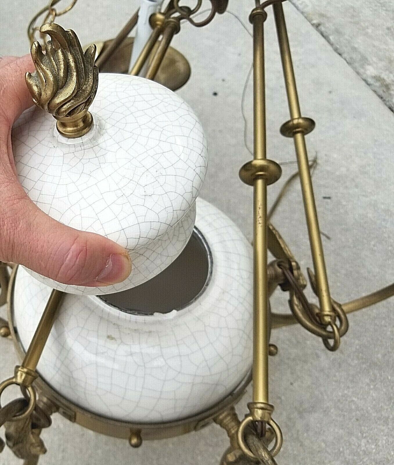 Vtg French Empire Brass Swans 5 Light Ceramic Urn Style Chandelier