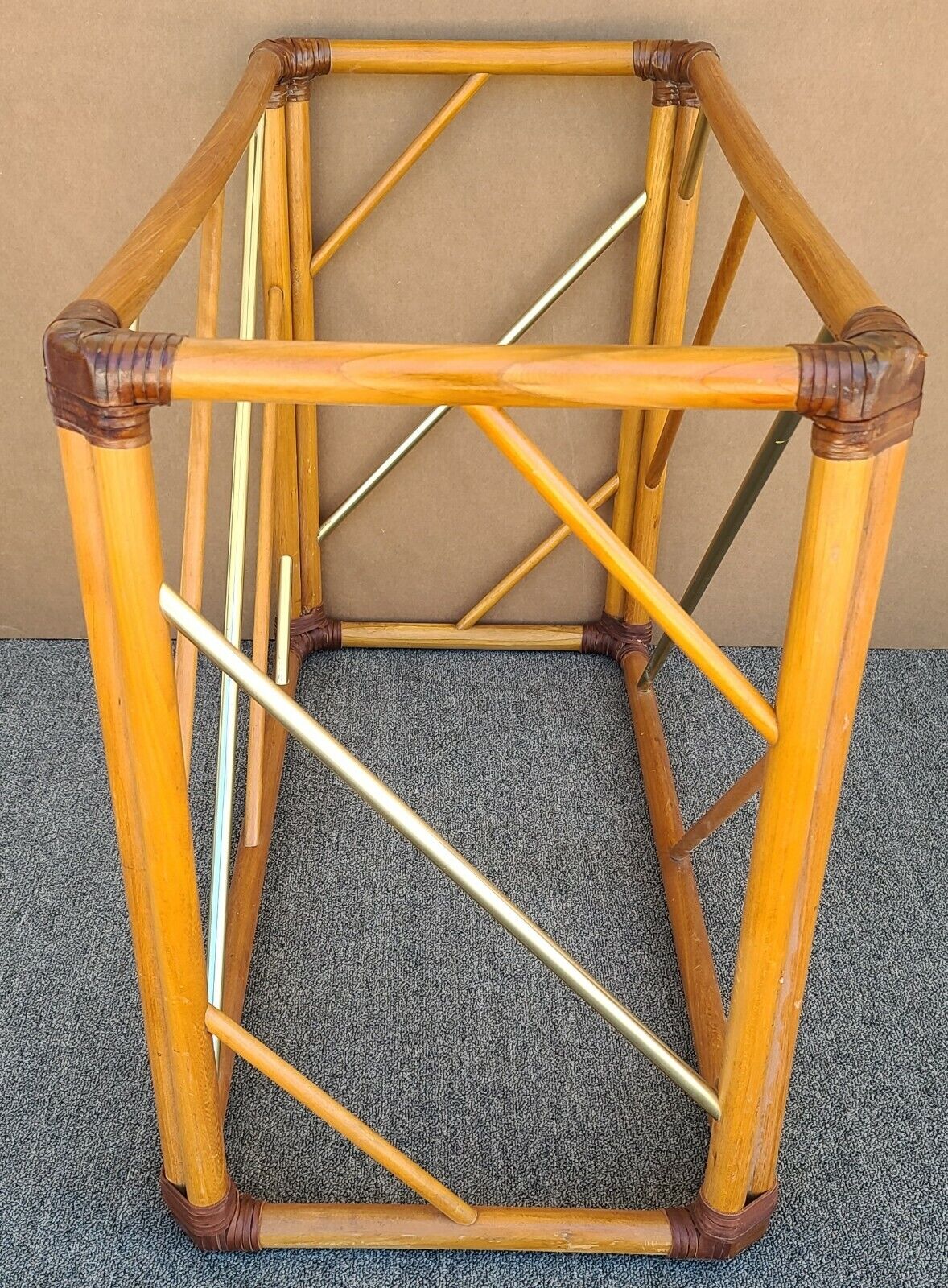 Vintage MCM Bamboo Rattan Brass & Glass Console Sofa Entryway Table