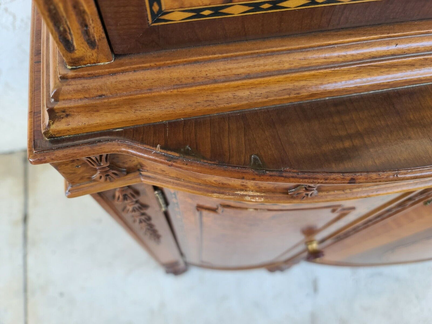 Antique c 1900 Art Nouveau Amboyna Burl Hand Carved Walnut Dresser